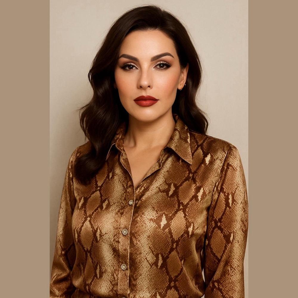 VOTRE NOM Snakeskin 100% Silk Button Down Shirt Large